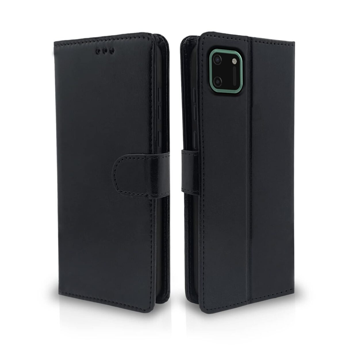 Realme C11 Flip Case Leather Finish | Inside TPU with Card Pockets | Wallet Stand and Shock Proof | Magnetic Closing | Complete Protection Flip Cover for Realme C11 (Black)