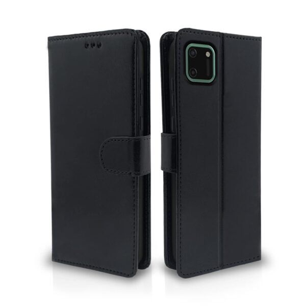 Realme C11 Flip Case Leather Finish | Inside TPU with Card Pockets | Wallet Stand and Shock Proof | Magnetic Closing | Complete Protection Flip Cover for Realme C11 (Black)