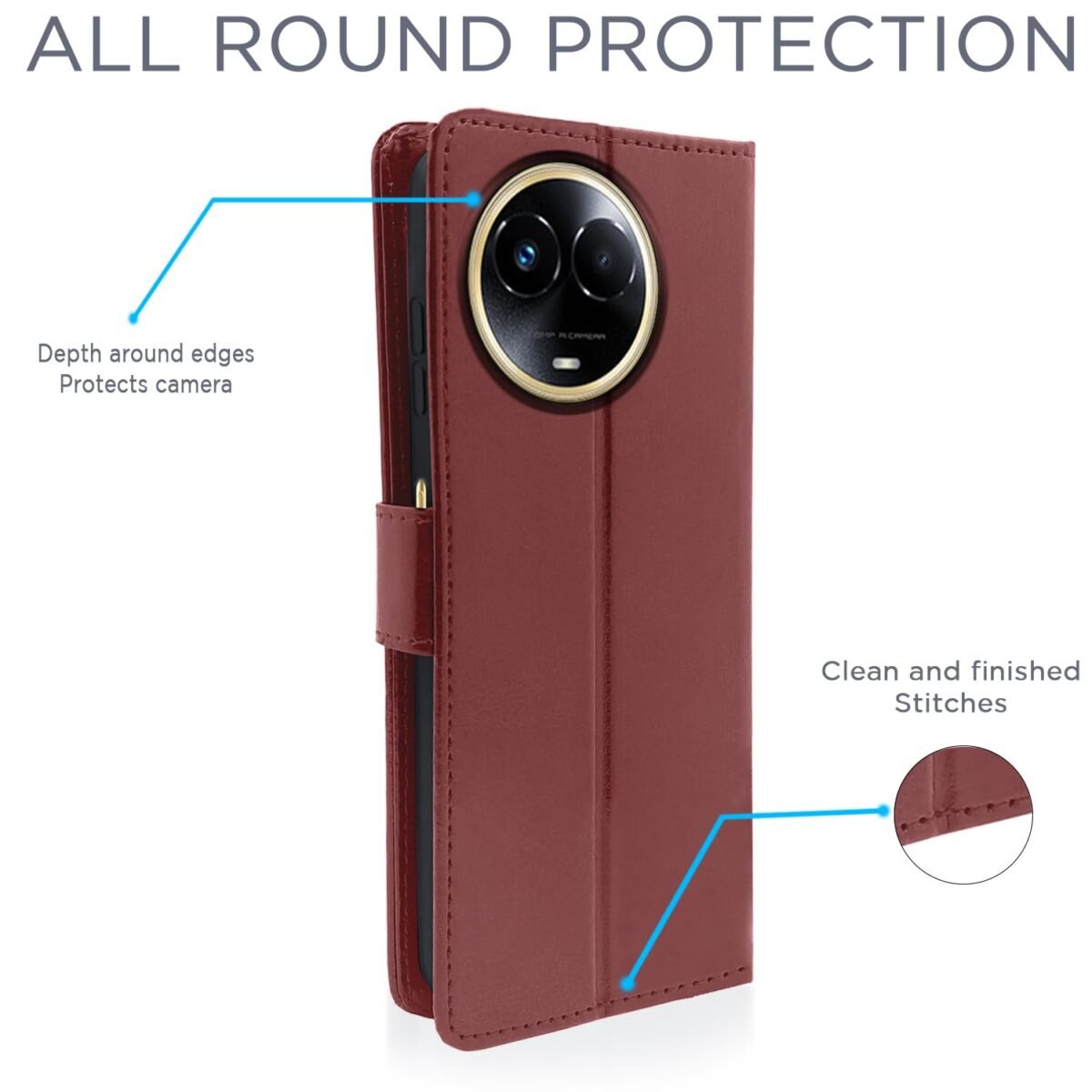 Realme 11 / 11X 5G / Narzo 60X 5G Flip Cover Leather Finish | Inside TPU with Card Pockets | Wallet Stand and Shock Proof | Complete Protection Flip Case (Brown)