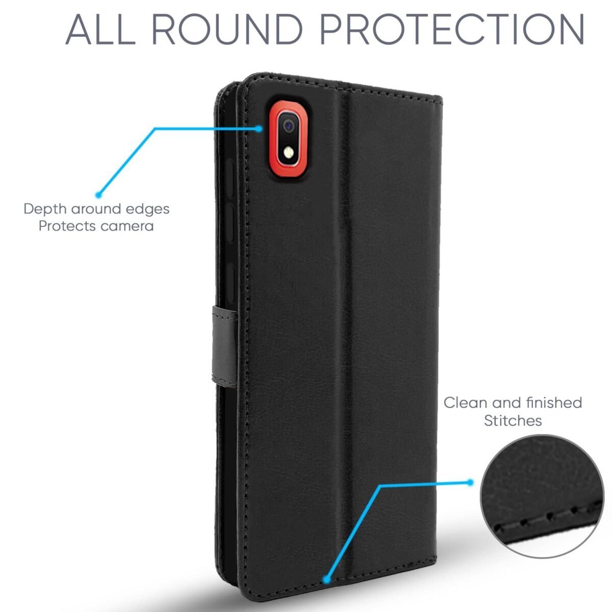 Samsung Galaxy A10 Flip Case Leather Finish | Inside TPU with Card Pockets | Wallet Stand and Shock Proof | Magnetic Closing | Complete Protection Flip Cover for Samsung Galaxy A10 (Black)