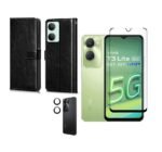 3 in 1 Combo Pack for Vivo T3 Lite 5G – Flip Black (Back Cover + Camera Lens Protector + Tempered Glass)