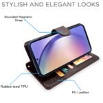 Samsung Galaxy A54 5G Flip Cover Leather Finish | Inside TPU with Card Pockets | Wallet Stand and Shock Proof | Complete Protection Flip Case (Coffee)