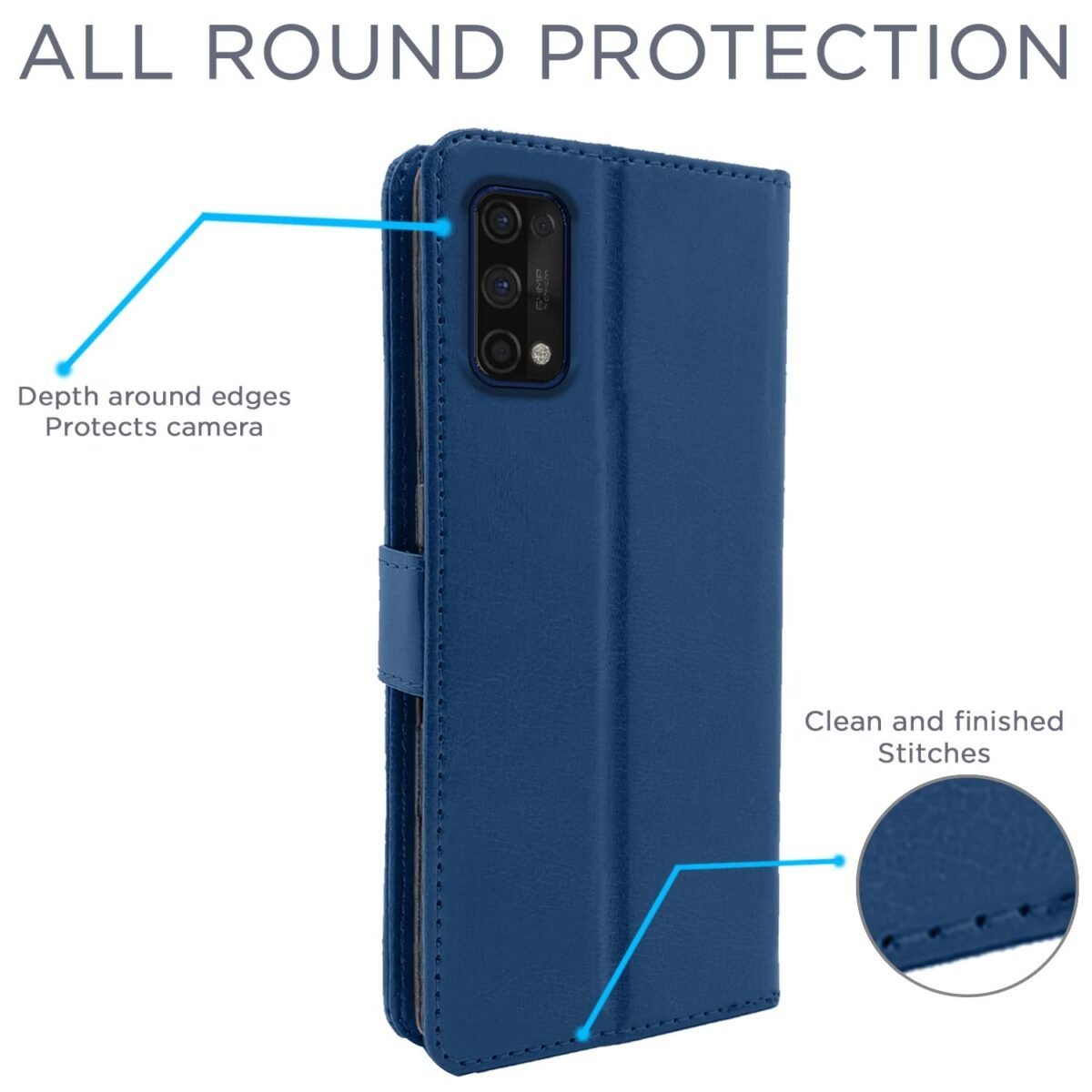 Realme 7 Pro Flip Case Leather Finish | Inside TPU with Card Pockets | Wallet Stand and Shock Proof | Magnetic Closing | Complete Protection Flip Cover for Realme 7 Pro (Blue)