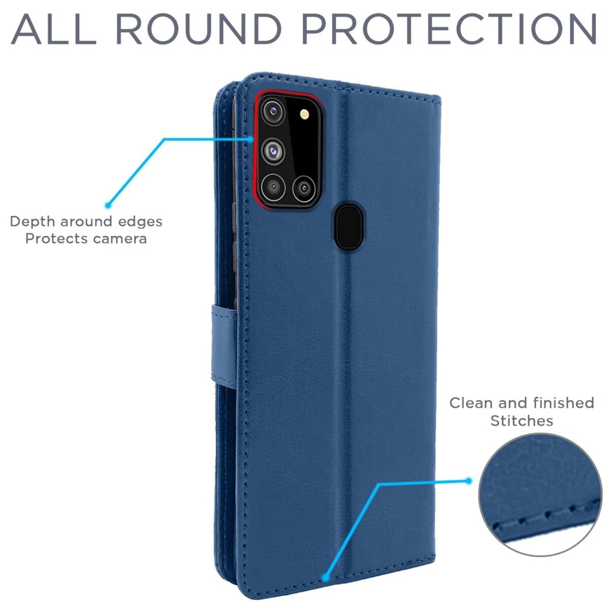 Samsung Galaxy A21s Flip Cover Magnetic Leather Wallet Case Shockproof TPU for Samsung Galaxy A21s (Blue)