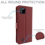 Realme C20 Flip Case Leather Finish | Inside TPU with Card Pockets | Wallet Stand and Shock Proof | Magnetic Closing | Complete Protection Flip Cover for Realme C20 (Brown)