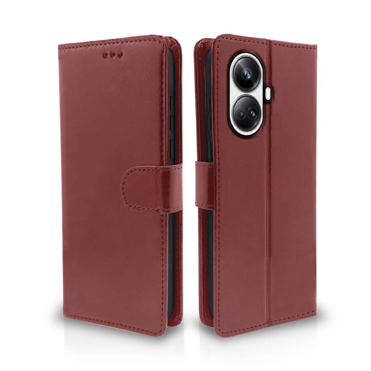 Realme 10 Pro Plus 5G Flip Cover Leather Finish | Inside TPU with Card Pockets | Wallet Stand and Shock Proof | Complete Protection Flip Case (Brown)