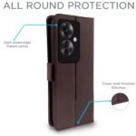 Oppo F25 Pro 5G Flip Cover Leather Finish | Inside TPU with Card Pockets | Wallet Stand and Shock Proof | Complete Protection Flip Case (Coffee)