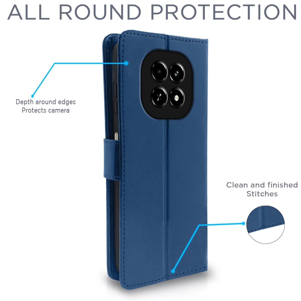 Flip Cover Leather Finish | Inside TPU with Card Pockets | Wallet Stand and Shock Proof | Complete Protection Flip Case for Realme C63 5G (Blue)