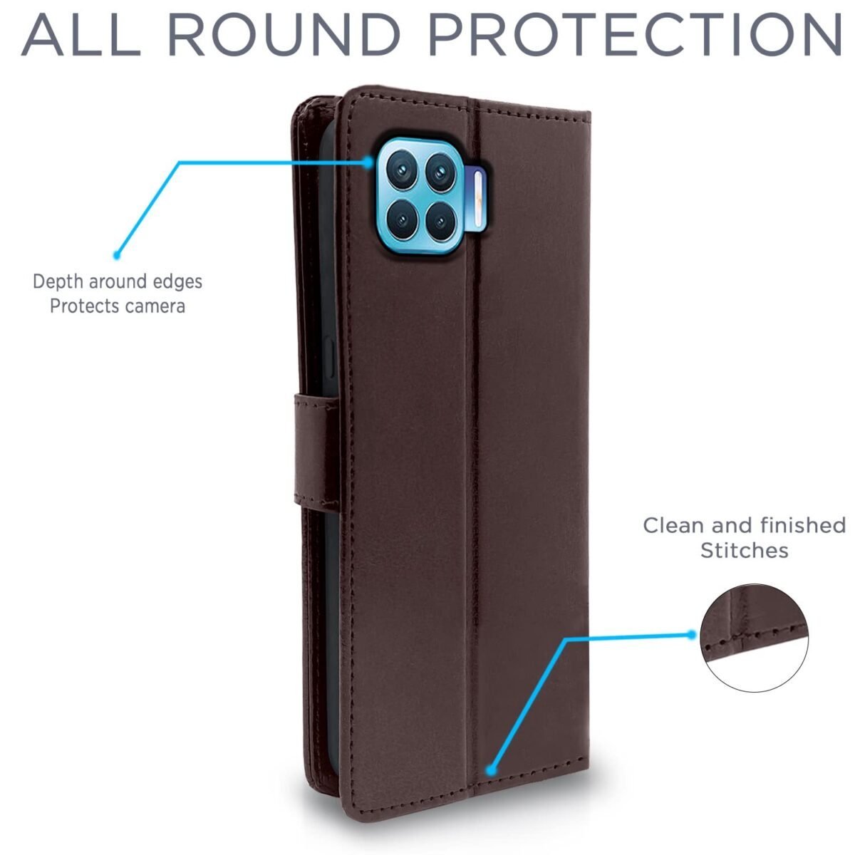 Oppo F17 Pro Flip Case Leather Finish | Inside TPU with Card Pockets | Wallet Stand and Shock Proof | Magnetic Closing | Complete Protection Flip Cover for Oppo F17 Pro (Coffee)