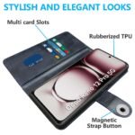 Flip Back Case for Oppo Reno 12 Pro 5G | Genuine Leather Finish | Designer Button | Inbuilt Pockets & Stand | Flip Cover Back Case for Oppo Reno 12 Pro 5G (Blue)
