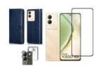 3 in 1 Combo Pack for Vivo Y200 5G – Flip Blue (Back Cover + Camera Lens Protector + Tempered Glass)