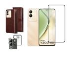 3 in 1 Combo Pack for Vivo Y200 5G – Flip Brown (Back Cover + Camera Lens Protector + Tempered Glass)