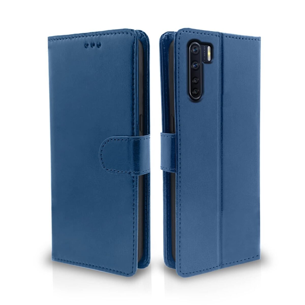 Flip Cover Leather Finish | Inside TPU with Card Pockets | Wallet Stand and Shock Proof | Complete Protection Flip Case for Oppo F15(Blue)