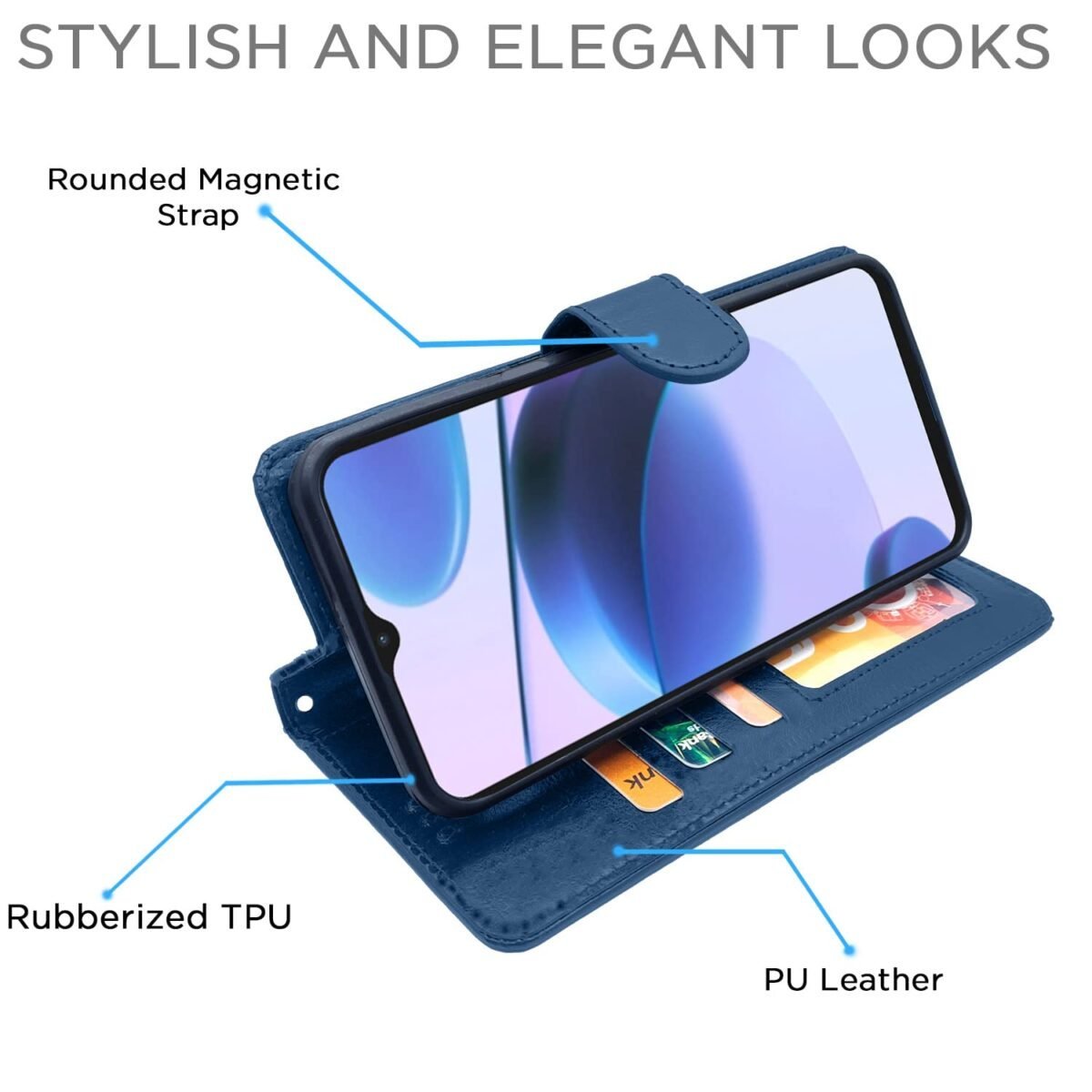 Realme C35 Flip Cover | PU Leather Finish | 360 Protection | Wallet & Stand | Strong Magnetic Flip Case for Realme C35 (Blue)