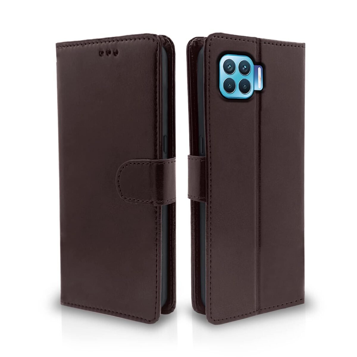 Oppo F17 Pro Flip Case Leather Finish | Inside TPU with Card Pockets | Wallet Stand and Shock Proof | Magnetic Closing | Complete Protection Flip Cover for Oppo F17 Pro (Coffee)