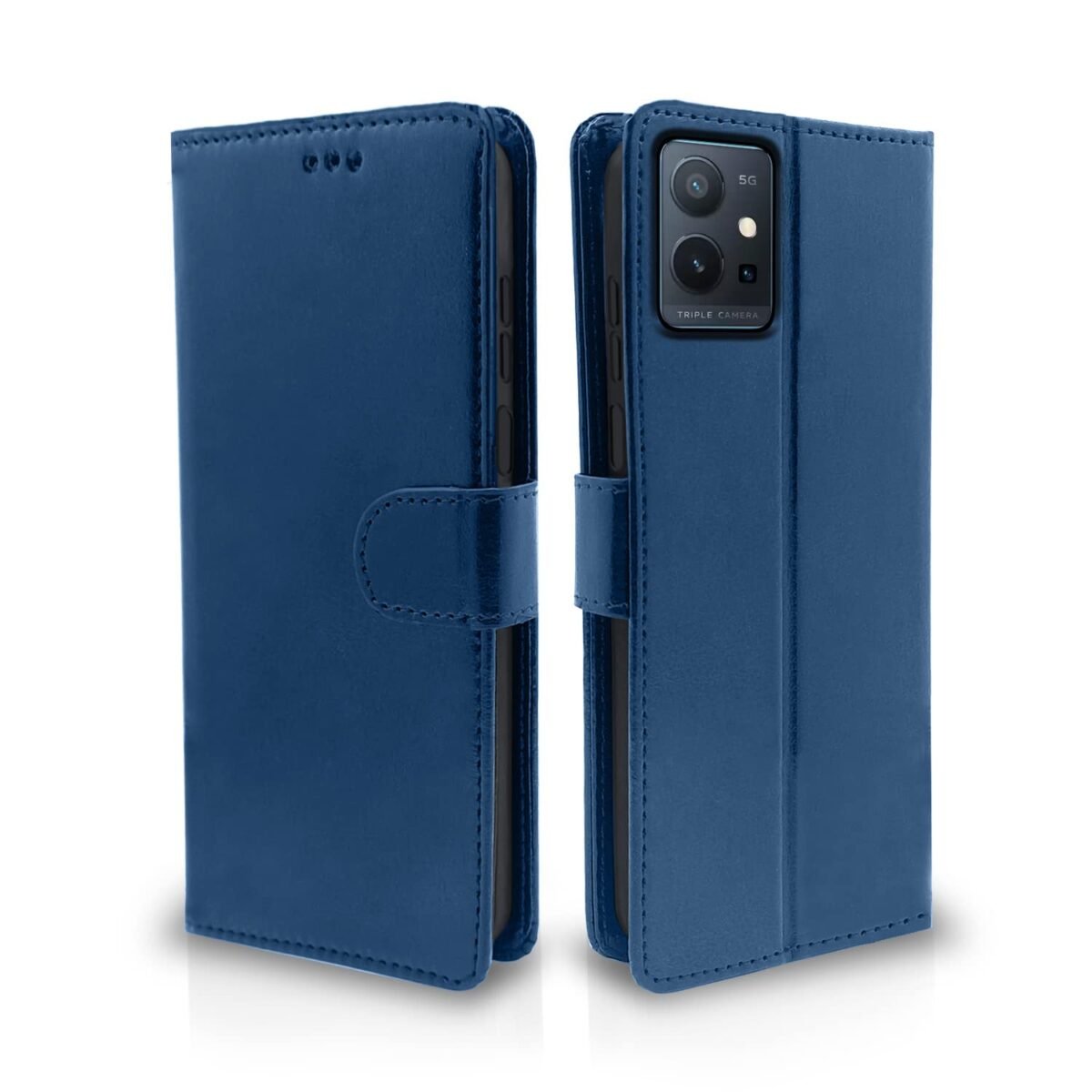 Vivo T1 5G / Vivo Y75 5G / iQOO Z6 5G Flip Cover | PU Leather Finish | 360 Protection | Wallet & Stand | Strong Magnetic Flip Case for Vivo T1 5G / Vivo Y75 5G / iQOO Z6 5G (Blue)