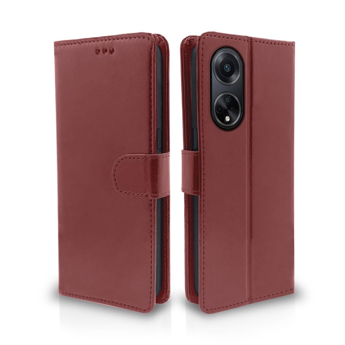 Oppo F23 5G Flip Cover Leather Finish | Inside TPU with Card Pockets | Wallet Stand and Shock Proof | Complete Protection Flip Case (Brown)