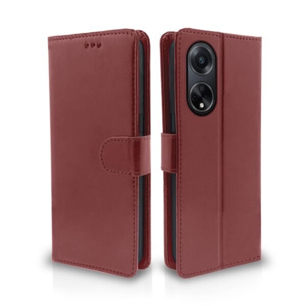 Oppo F23 5G Flip Cover Leather Finish | Inside TPU with Card Pockets | Wallet Stand and Shock Proof | Complete Protection Flip Case (Brown)