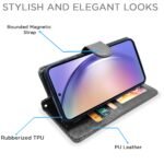Samsung Galaxy A54 5G Flip Cover Leather Finish | Inside TPU with Card Pockets | Wallet Stand and Shock Proof | Complete Protection Flip Case (Black)