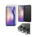 Combo pack for Basic Case for Samsung Galaxy A54 5G | Silicone Black Cover | Camera Lens Protector & Tempered Screen Glass.