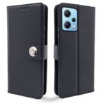 Redmi Note 12 Pro 5G Flip Cover Leather Finish | Inside TPU with Card Pockets | Wallet Stand and Shock Proof | Complete Protection Flip Case (Button Black)
