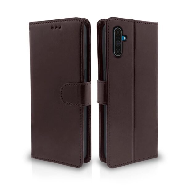 Realme C3 Flip Case Leather Finish | Inside TPU with Card Pockets | Wallet Stand and Shock Proof | Magnetic Closing | Complete Protection Flip Cover for Realme C3 (Coffee)