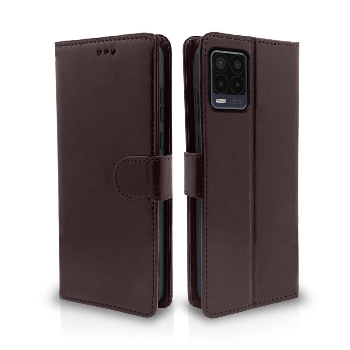 Realme 8 4G / 8 Pro Flip Case Leather Finish | Inside TPU with Card Pockets | Wallet Stand and Shock Proof | Magnetic Closing | Complete Protection Flip Cover for Realme 8 4G / 8 Pro (Brown)