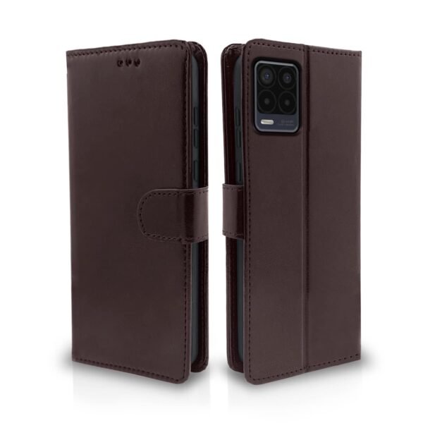 Realme 8 4G / 8 Pro Flip Case Leather Finish | Inside TPU with Card Pockets | Wallet Stand and Shock Proof | Magnetic Closing | Complete Protection Flip Cover for Realme 8 4G / 8 Pro (Brown)