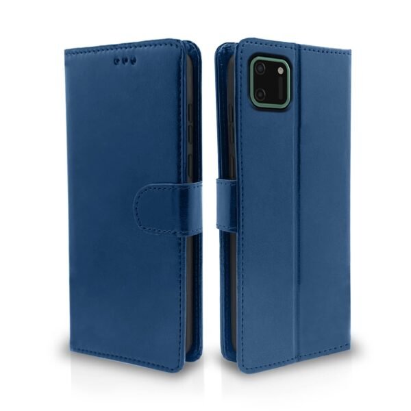 Realme C11 Flip Case Leather Finish | Inside TPU with Card Pockets | Wallet Stand and Shock Proof | Magnetic Closing | Complete Protection Flip Cover for Realme C11 (Blue)