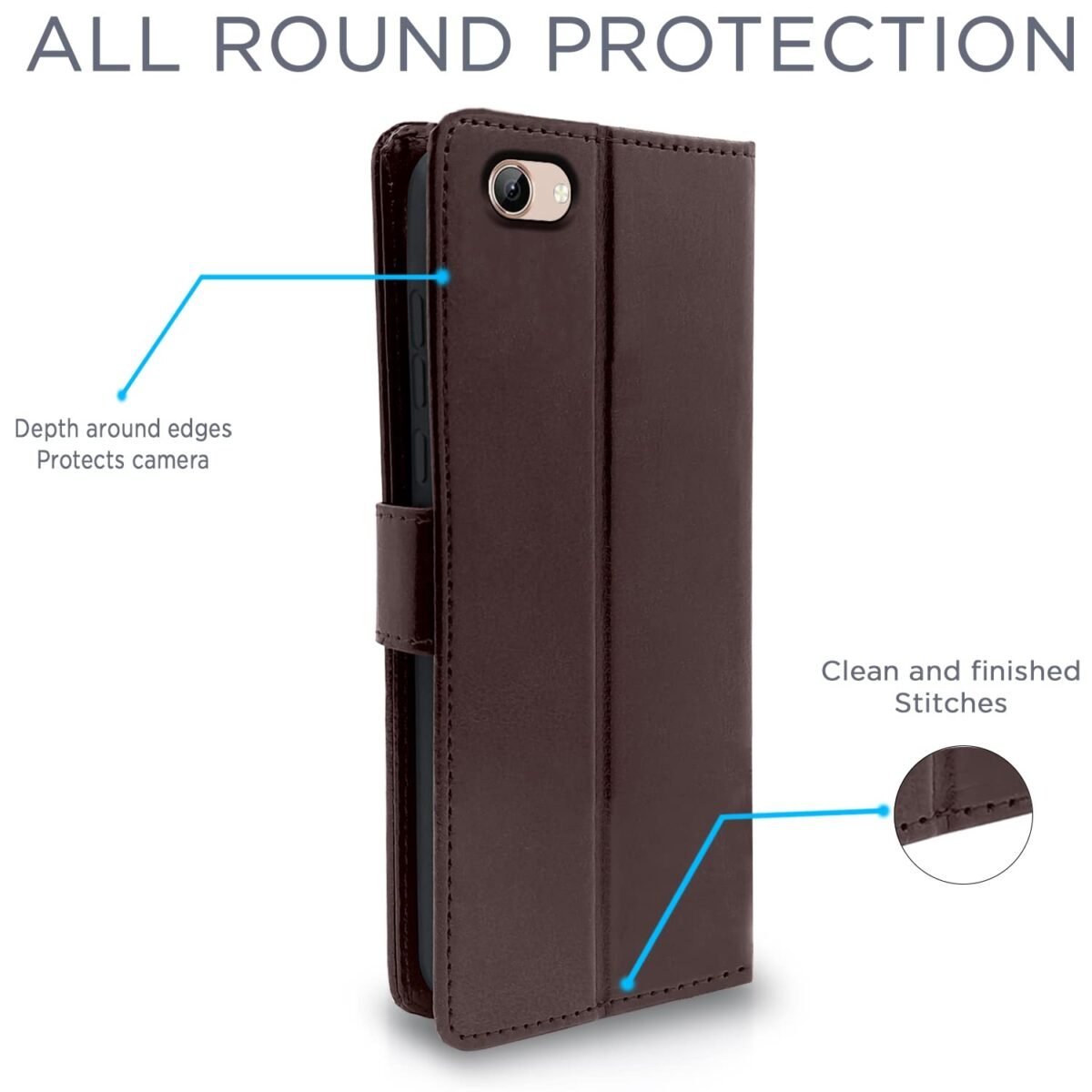 Vivo Y71 Flip Case Leather Finish | Inside TPU with Card Pockets | Wallet Stand and Shock Proof | Magnetic Closing | Complete Protection Flip Cover for Vivo Y71 (Coffee)