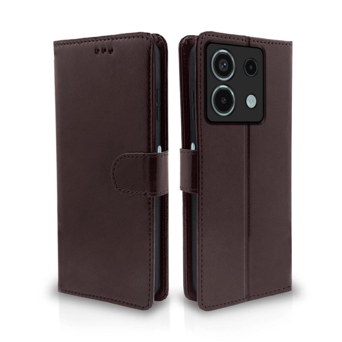 Redmi Note 13 5G Flip Cover Leather Finish | Inside TPU with Card Pockets | Wallet Stand and Shock Proof | Complete Protection Flip Case (Coffee)