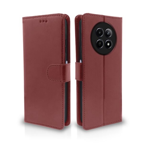 Flip Cover Leather Finish | Inside TPU with Card Pockets | Complete Protection Flip for Realme Narzo 70x 5G / N65 / Realme 13/12/12X 5G/C65 (Brown)