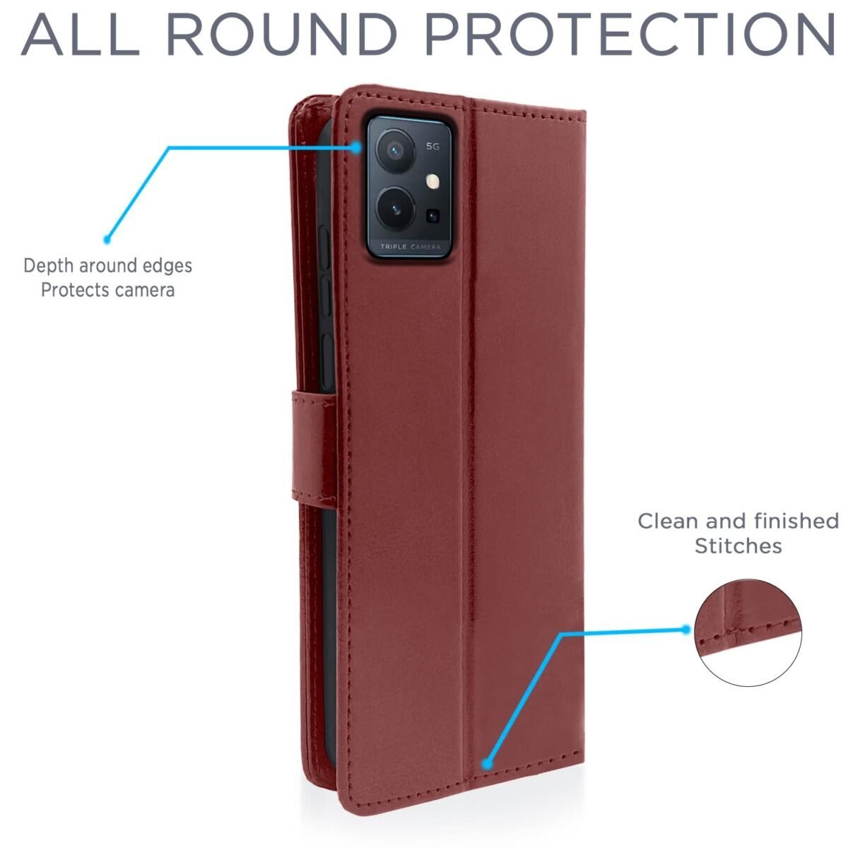 Vivo T1 5G / Vivo Y75 5G / iQOO Z6 5G Flip Cover | PU Leather Finish | 360 Protection | Wallet & Stand | Strong Magnetic Flip Case for Vivo T1 5G / Vivo Y75 5G / iQOO Z6 5G (Brown)