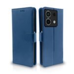 Redmi Note 13 5G Flip Cover Leather Finish | Inside TPU with Card Pockets | Wallet Stand and Shock Proof | Complete Protection Flip Case (Blue)