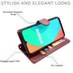 Realme C11 Flip Case Leather Finish | Inside TPU with Card Pockets | Wallet Stand and Shock Proof | Magnetic Closing | Complete Protection Flip Cover for Realme C11 (Brown)