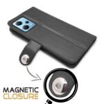 Redmi Note 12 Pro 5G Flip Cover Leather Finish | Inside TPU with Card Pockets | Wallet Stand and Shock Proof | Complete Protection Flip Case (Button Black)