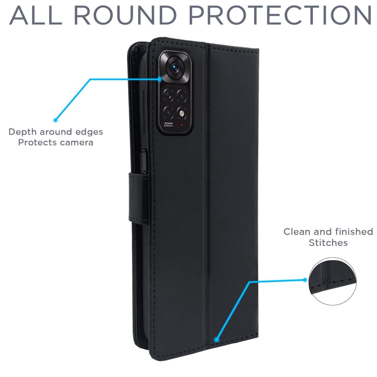 Mi Redmi Note 11 Pro/Pro Plus 5G Flip Cover | PU Leather Finish | 360 Protection | Wallet & Stand | Strong Magnetic Flip Case for Mi Redmi Note 11 Pro/Pro Plus 5G (Black)