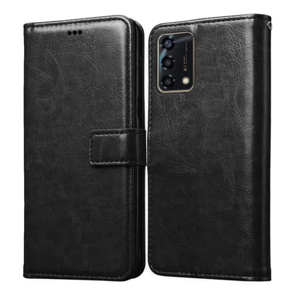 Flip Cover for Oppo F19s | Premium Leather Finish | Inbuilt Pockets & Stand | Flip Case for Oppo F19s (Black)