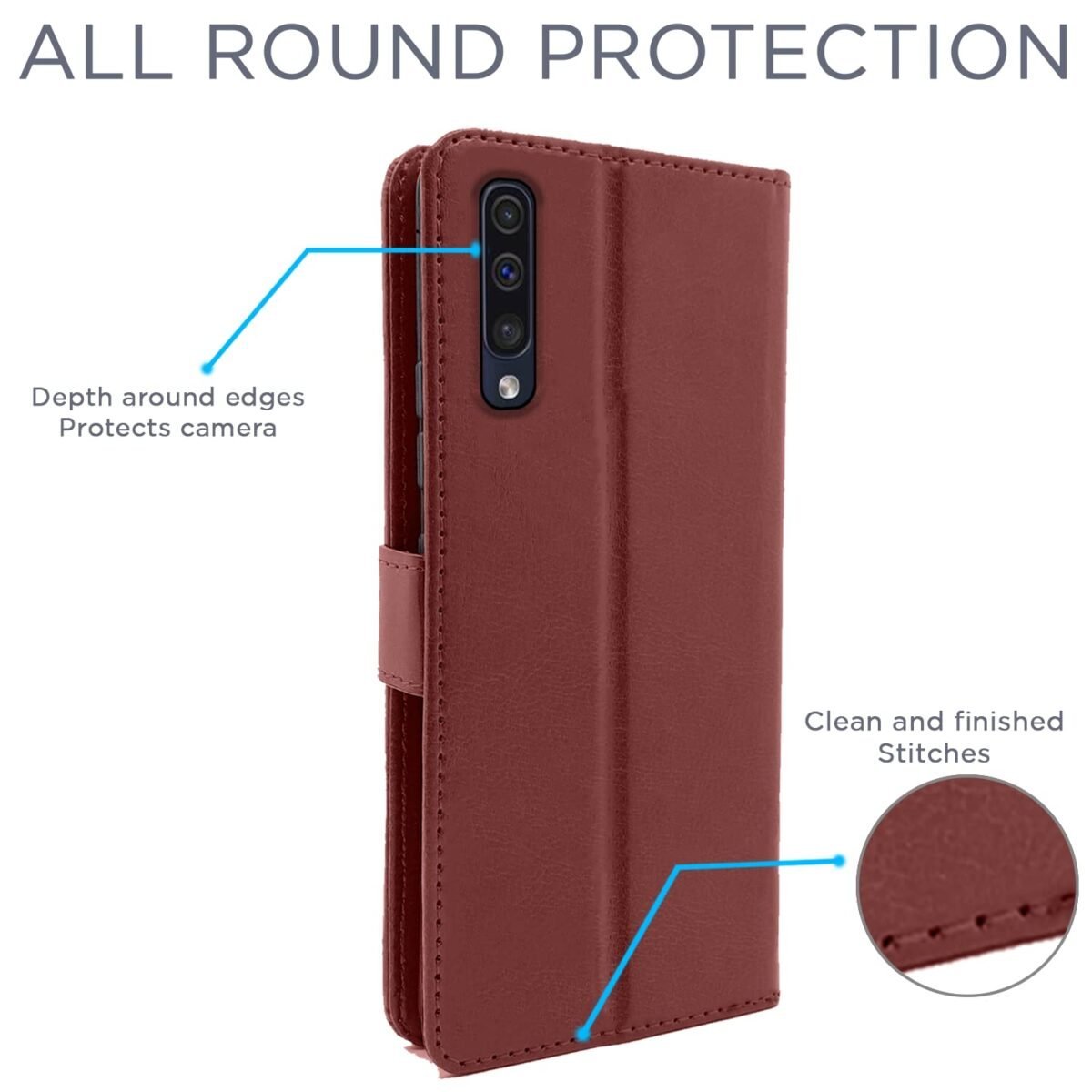 Samsung Galaxy A70 / A70s Flip Case Leather Finish | Inside TPU with Card Pockets | Wallet Stand and Shock Proof | Magnetic Closing | Complete Protection Flip Cover (Brown)