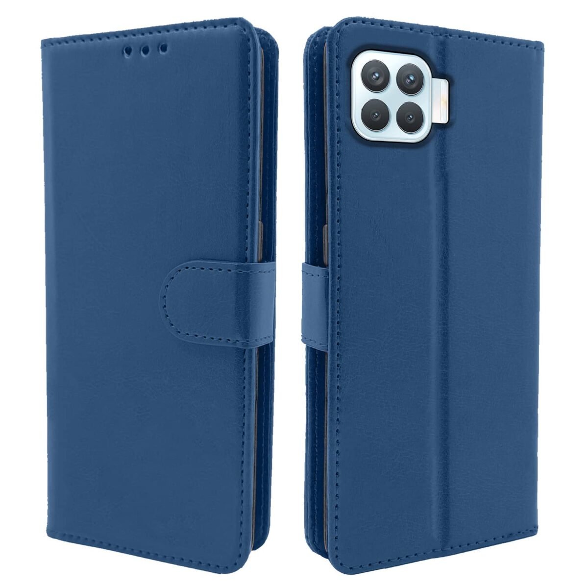 Oppo F17 Pro Flip Case Leather Finish | Inside TPU with Card Pockets | Wallet Stand and Shock Proof | Magnetic Closing | Complete Protection Flip Cover for Oppo F17 Pro (Blue)