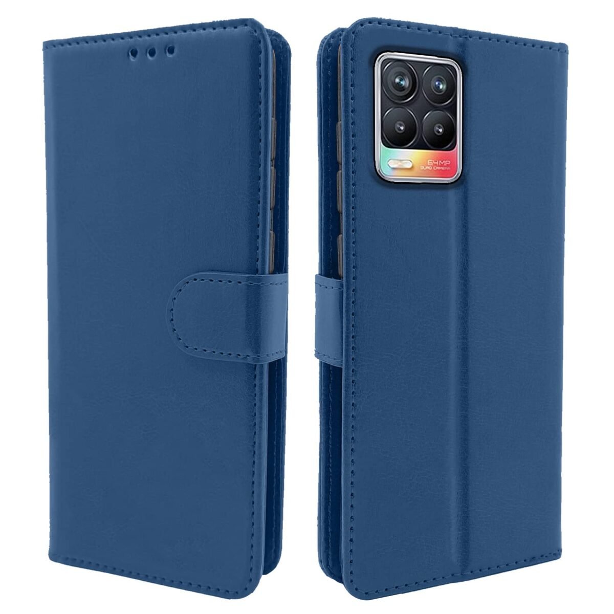 Realme 8 4G / 8 Pro Flip Case Leather Finish | Inside TPU with Card Pockets | Wallet Stand and Shock Proof | Magnetic Closing | Complete Protection Flip Cover for Realme 8 4G / 8 Pro (Blue)