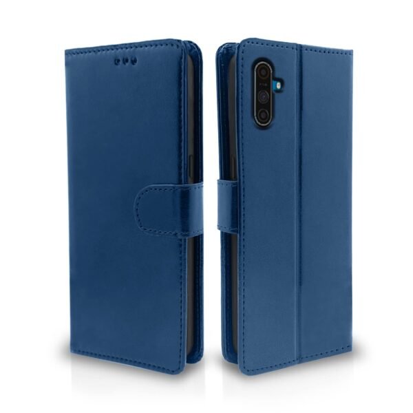 Realme C3 Flip Case Leather Finish | Inside TPU with Card Pockets | Wallet Stand and Shock Proof | Magnetic Closing | Complete Protection Flip Cover for Realme C3 (Blue)