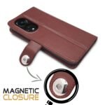 Oppo Reno 8T 5G Flip Cover Leather Finish | Inside TPU with Card Pockets | Wallet Stand and Shock Proof | Complete Protection Button Flip Case (Brown)