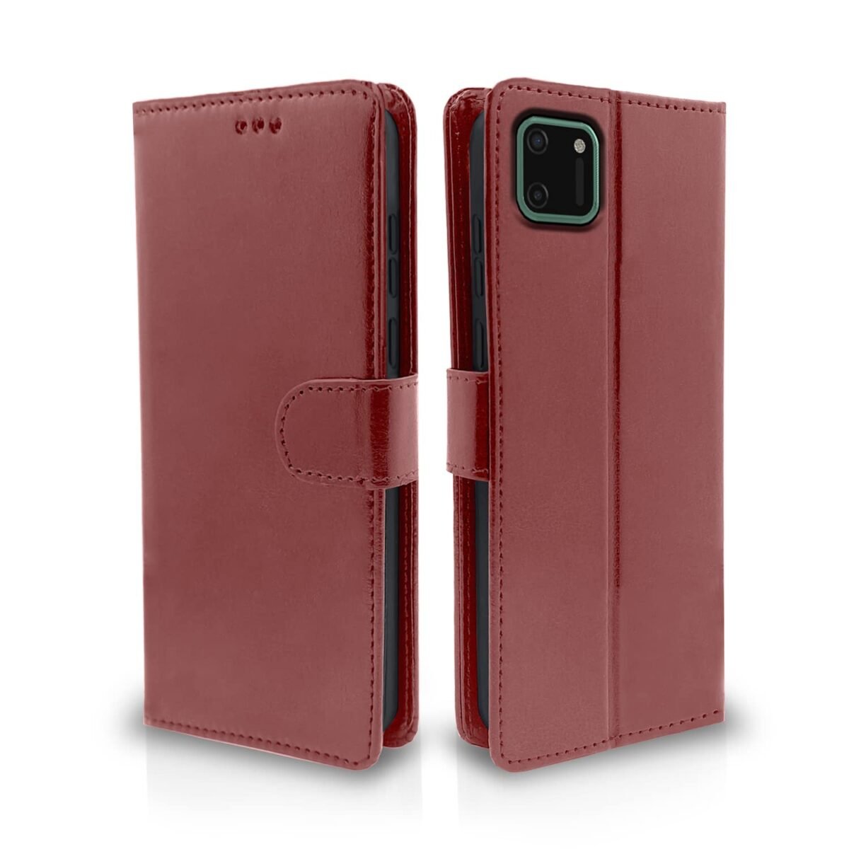 Realme C11 Flip Case Leather Finish | Inside TPU with Card Pockets | Wallet Stand and Shock Proof | Magnetic Closing | Complete Protection Flip Cover for Realme C11 (Brown)