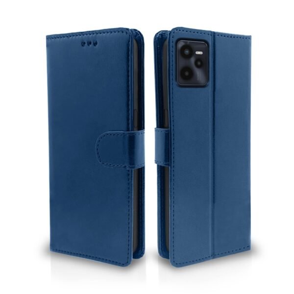 Realme C35 Flip Cover | PU Leather Finish | 360 Protection | Wallet & Stand | Strong Magnetic Flip Case for Realme C35 (Blue)