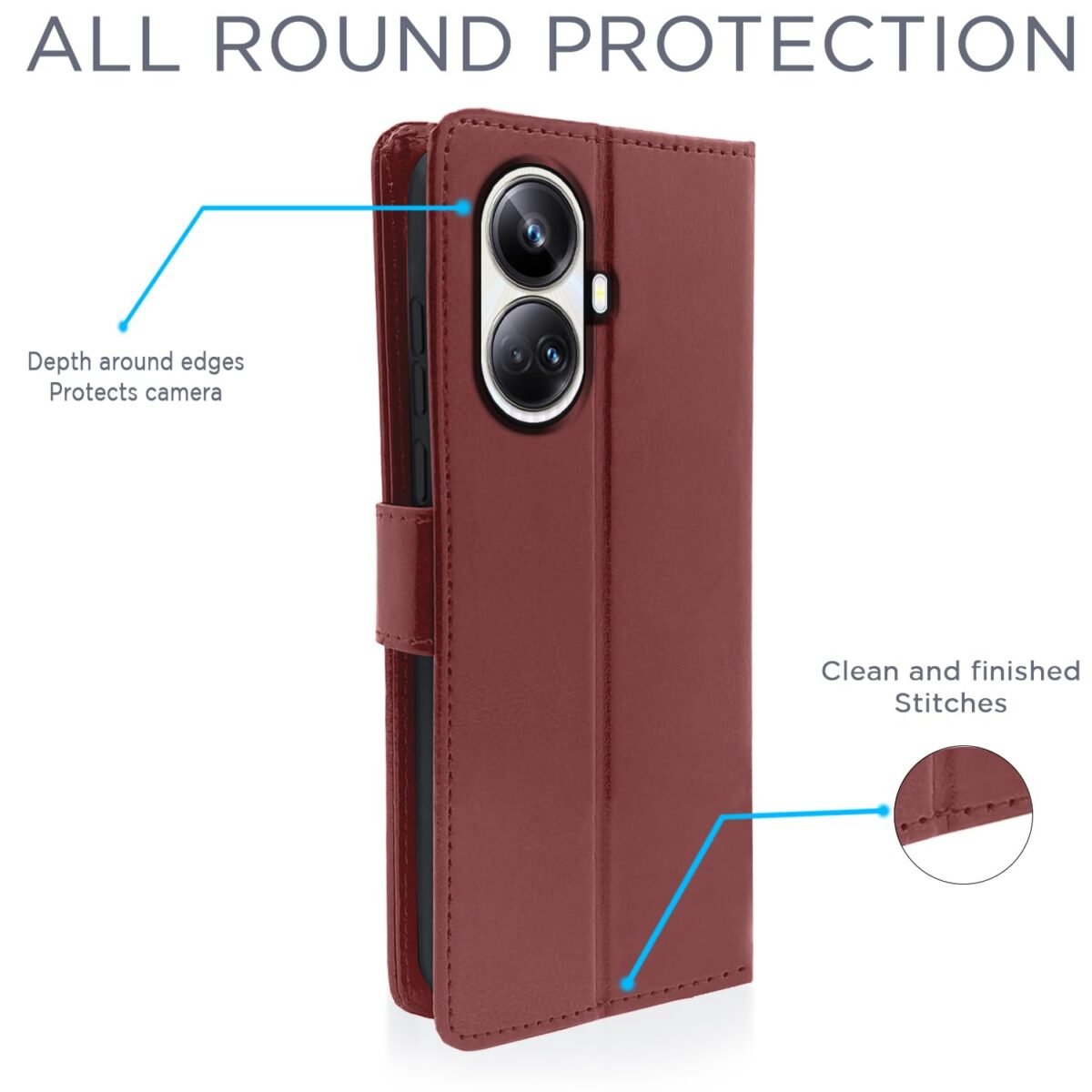 Realme 10 Pro Plus 5G Flip Cover Leather Finish | Inside TPU with Card Pockets | Wallet Stand and Shock Proof | Complete Protection Flip Case (Brown)