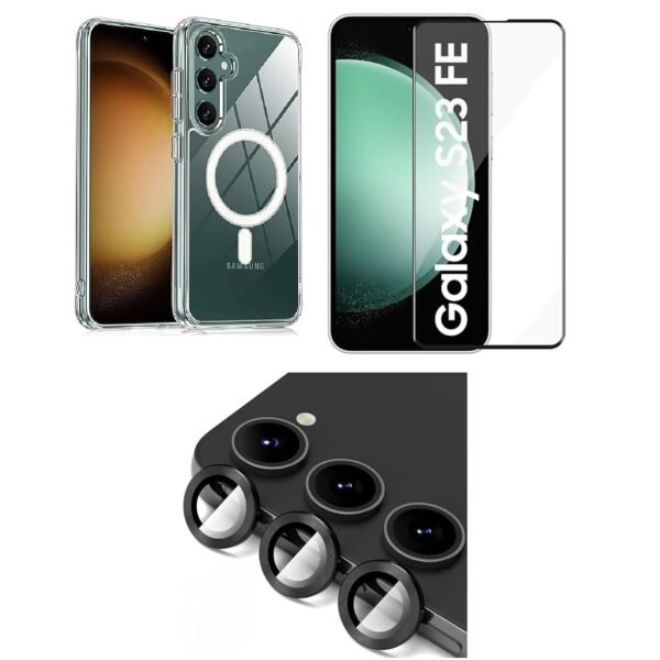 3 in 1 Combo Pack for Samsung Galaxy S23 FE 5G – MagSafe_Clear Cover (Back Cover + Camera Lens Protector + Tempered Glass)