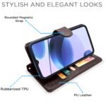 Realme C35 Flip Case Leather Finish | Inside TPU with Card Pockets | Wallet Stand and Shock Proof | Magnetic Closing | Complete Protection Flip Cover for Realme C35 (Coffee)