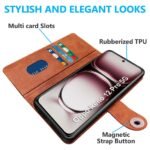 Flip Back Case for Oppo Reno 12 Pro 5G | Genuine Leather Finish | Designer Button | Inbuilt Pockets & Stand | Flip Cover Back Case for Oppo Reno 12 Pro 5G (Blue)