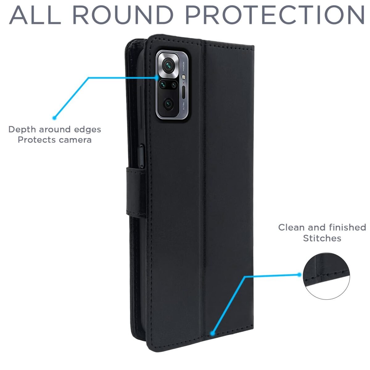 Mi Redmi Note 10 Pro/Note 10 Pro Max Flip Case | Vintage Leather Finish | Inside TPU | Wallet Stand | Magnetic Closing | Flip Cover for Mi Redmi Note 10 Pro/Note 10 Pro Max (Black)